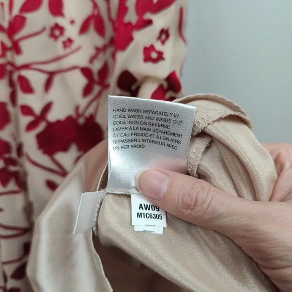 Jacques Vert Dress Womens 8 Red Cream Devore Floral Midi Dress Sleeveless V-Neck - Picture 8 of 9